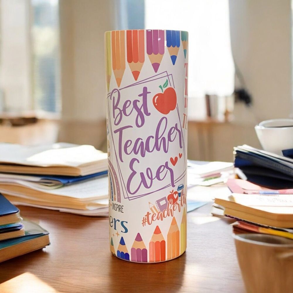 'Best Teacher Ever' Vibrant 20 Oz Double-Wall Stainless Steel Tumbler